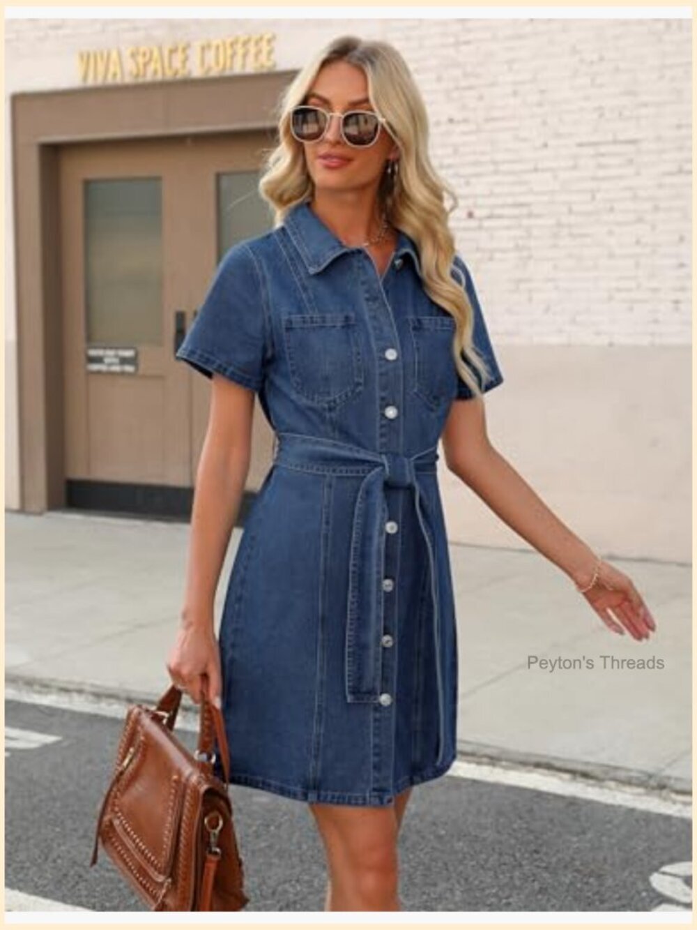 Denim Dress Short Sleeve Button Down Babydoll with Pockets - Picture 3 of 6